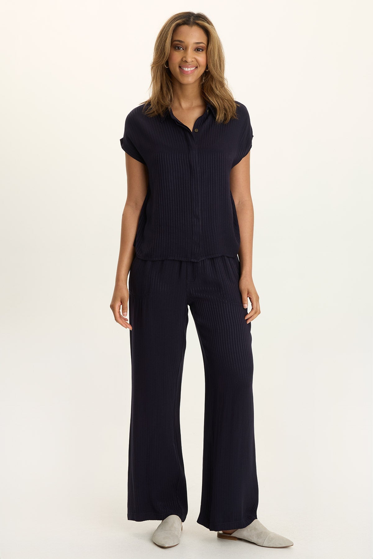 Harmon Satin Stripe Wide-Leg Pant