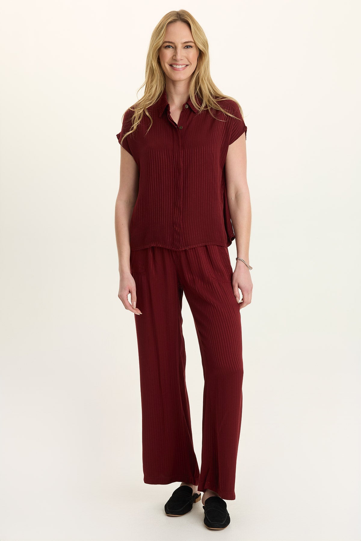 Swain Satin Stripe Short-Sleeve Button-Up