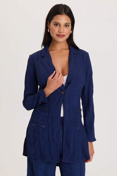 Barron Textured Stripe Long Blazer