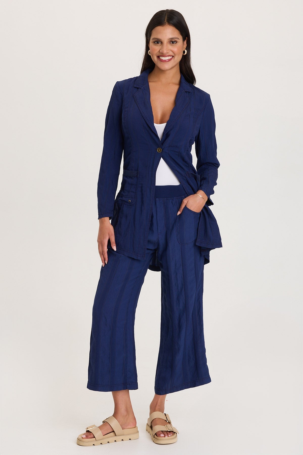 Barron Textured Stripe Long Blazer