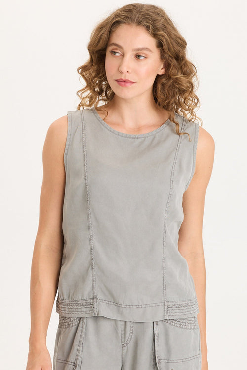 Davies Stitched Hem Twill/Jersey Tank