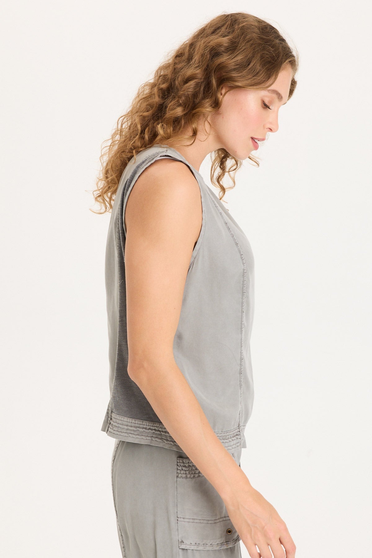 Davies Stitched Hem Twill/Jersey Tank