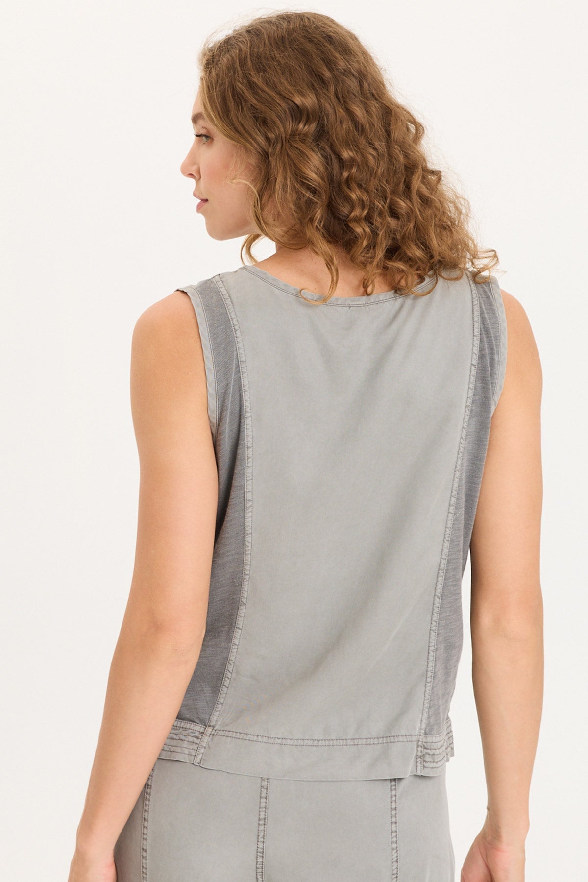 Davies Stitched Hem Twill/Jersey Tank