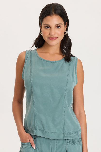 Davies Stitched Hem Twill/Jersey Tank