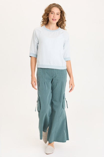 Linton Twill/Rib Snap-Up Back Top