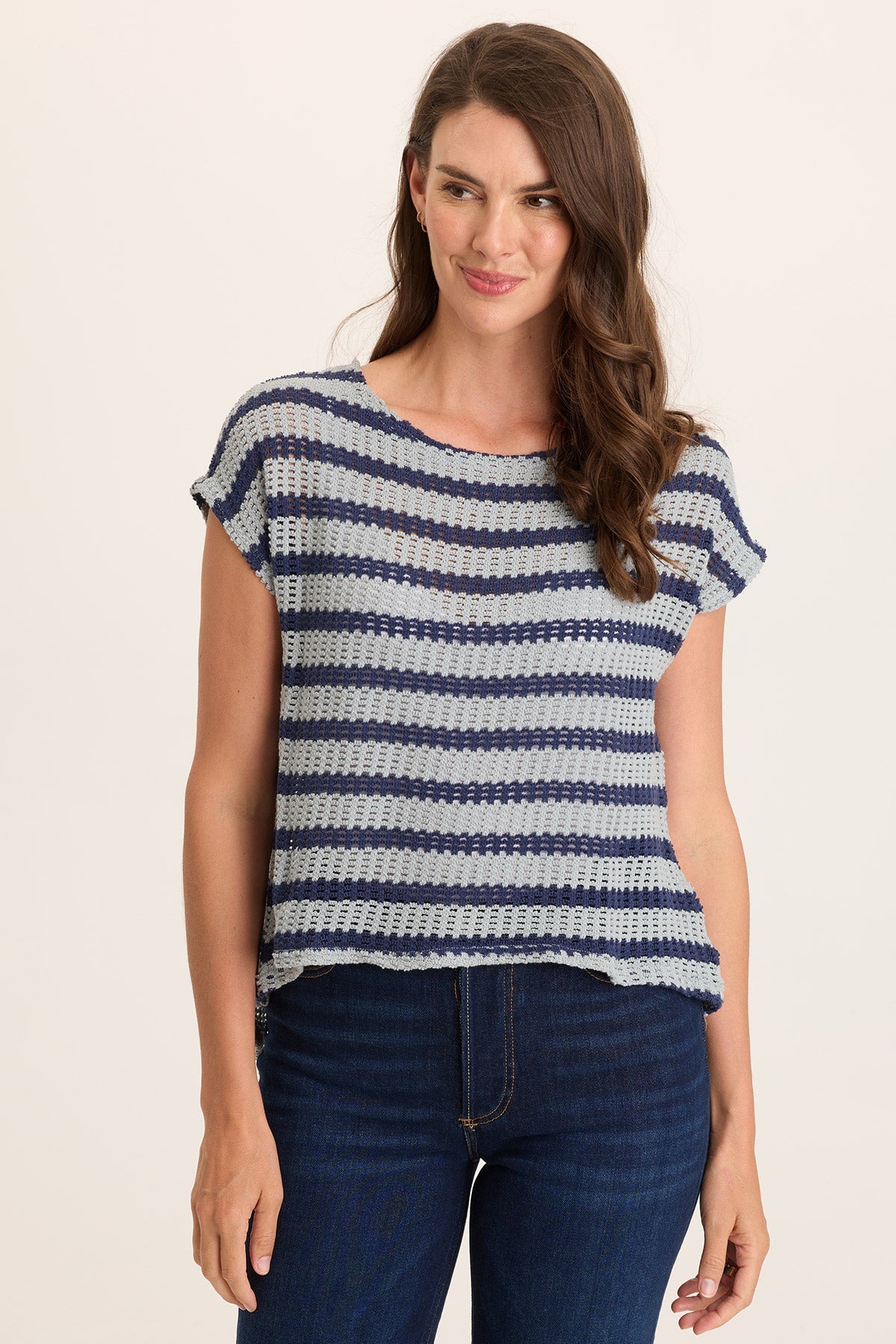 Lawder Stripe Knit Waterfall Back Top