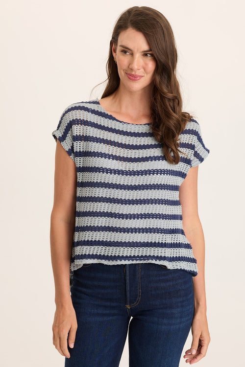 Lawder Stripe Knit Waterfall Back Top