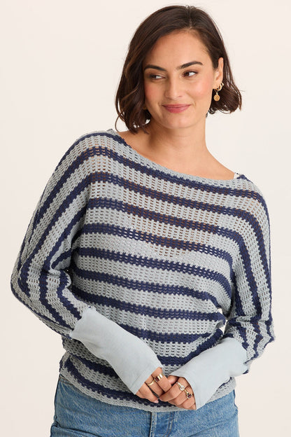 Gowen Stripe Knit Kimono Long Sleeves Top