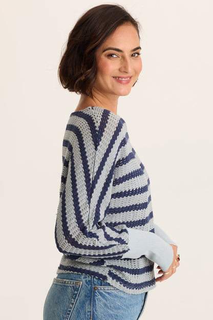 Gowen Stripe Knit Kimono Long Sleeves Top