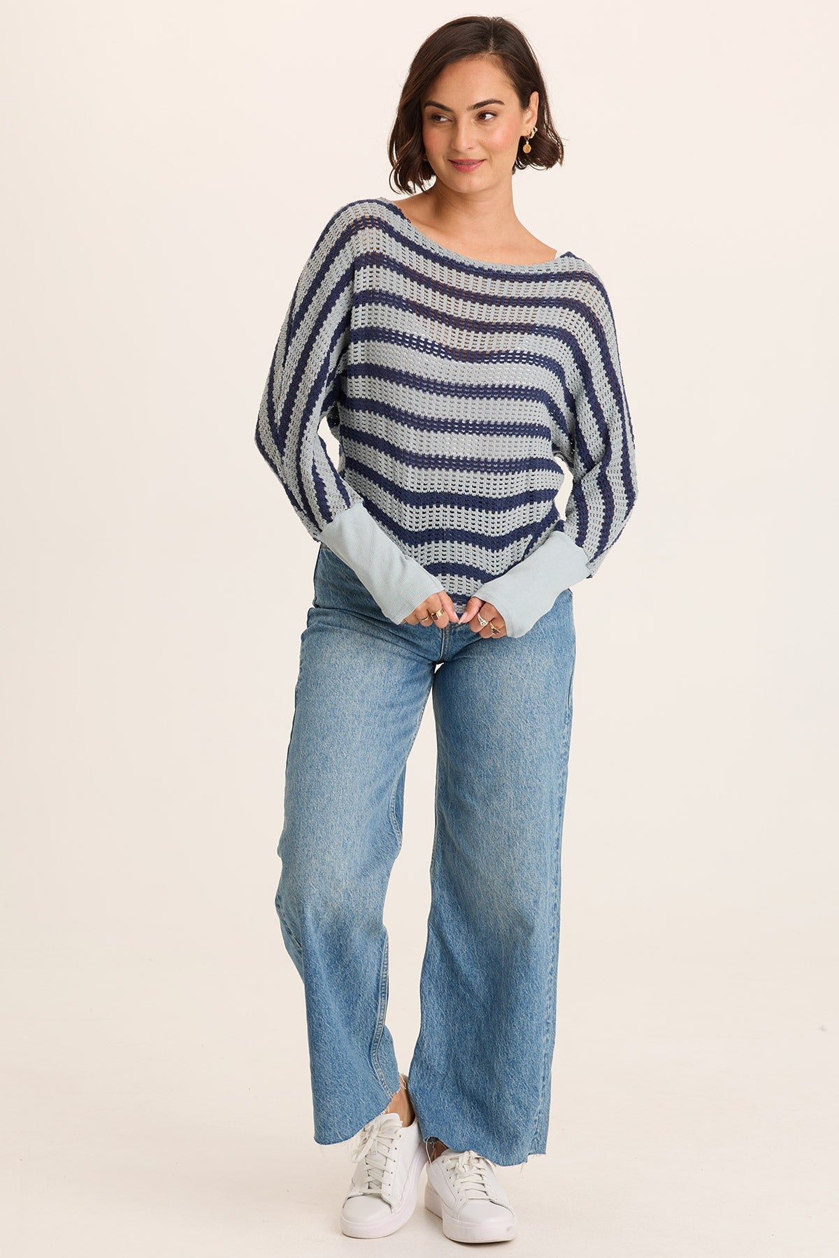 Gowen Stripe Knit Kimono Long Sleeves Top