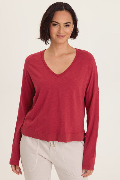 Odilia High-Low Long Sleeve V-Neck Top
