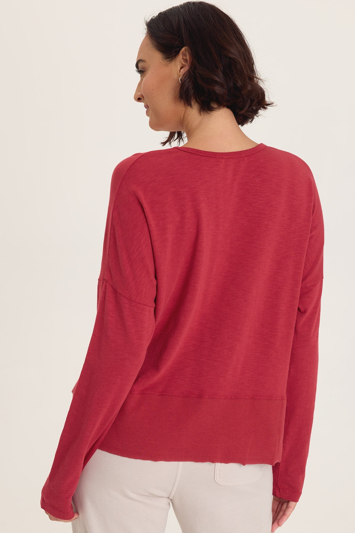 Odilia High-Low Long Sleeve V-Neck Top