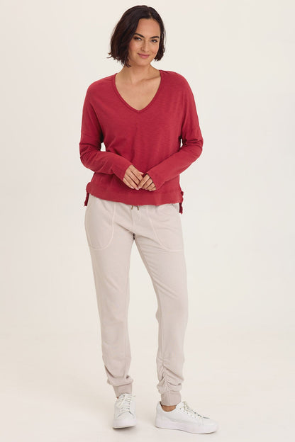 Odilia High-Low Long Sleeve V-Neck Top