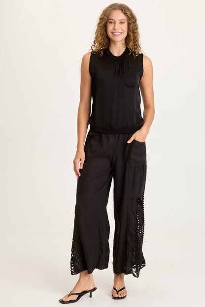 Orren Satin/Knit High Neck Tank