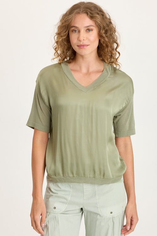 Lottie Satin/Knit V-Neck Top