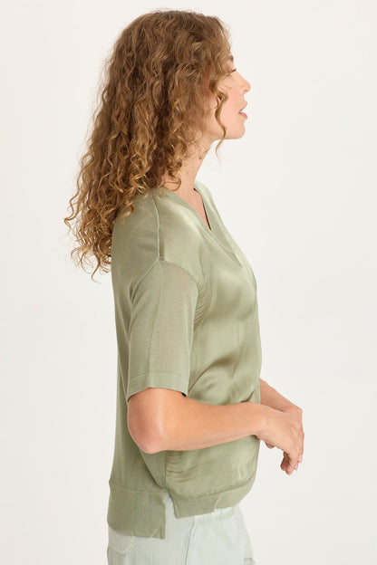 Lottie Satin/Knit V-Neck Top
