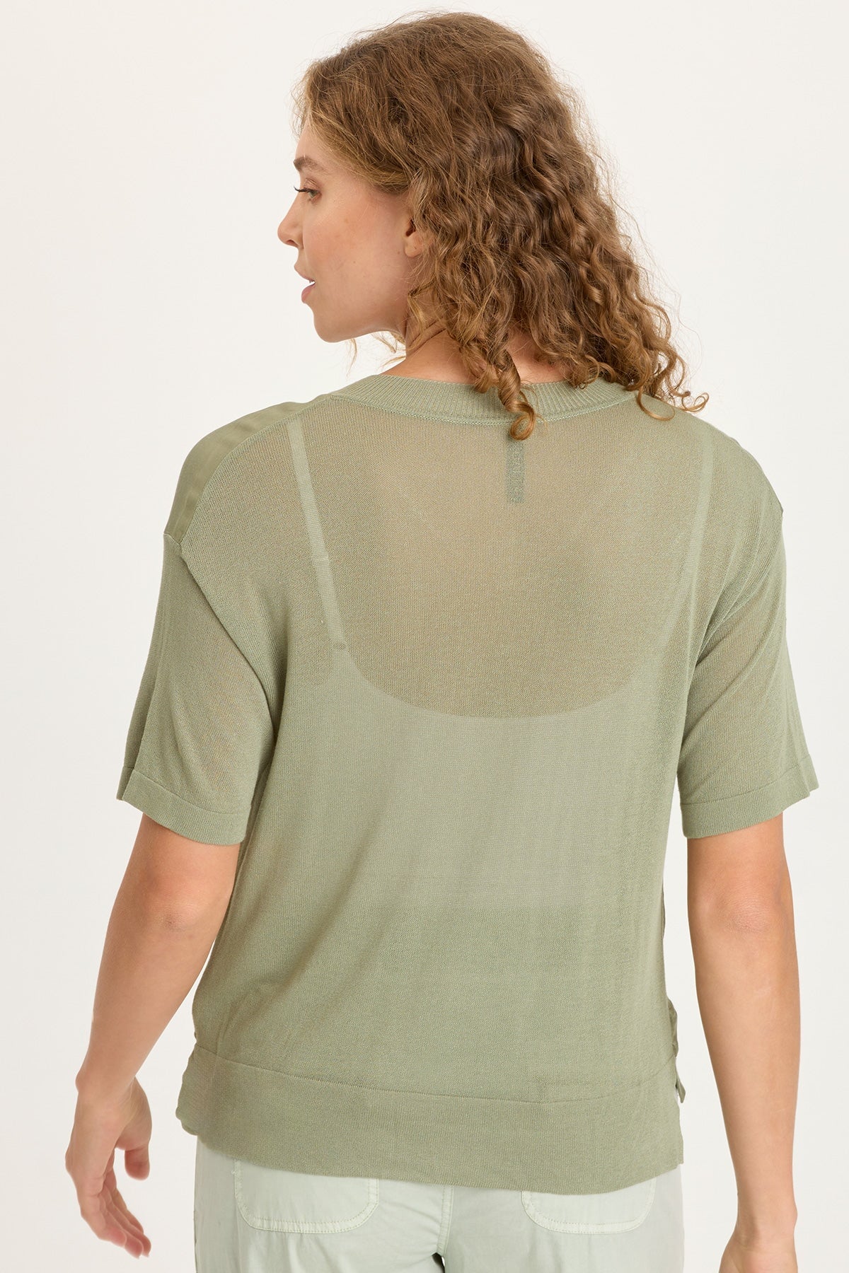 Lottie Satin/Knit V-Neck Top