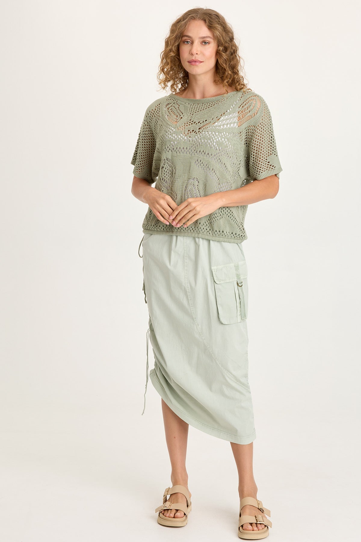 Bindi Poplin Side-Cinch Midi Skirt