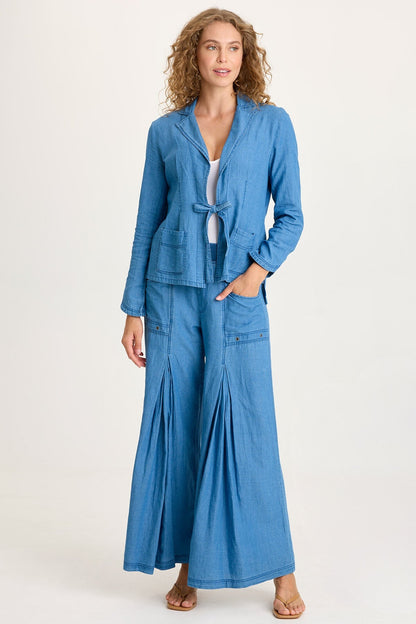 Floris Indigo Front-Tie Jacket