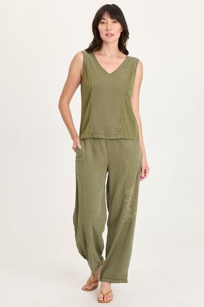 Carell Embroidered Pinstripe Pleated Leg Pant