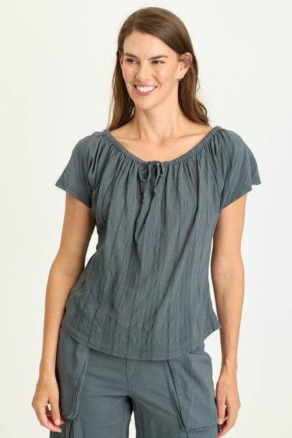 Selda Textured Gauze Cinched Top