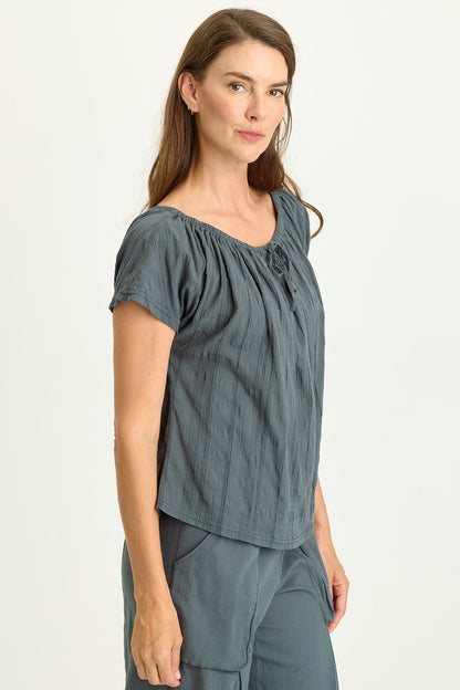Selda Textured Gauze Cinched Top