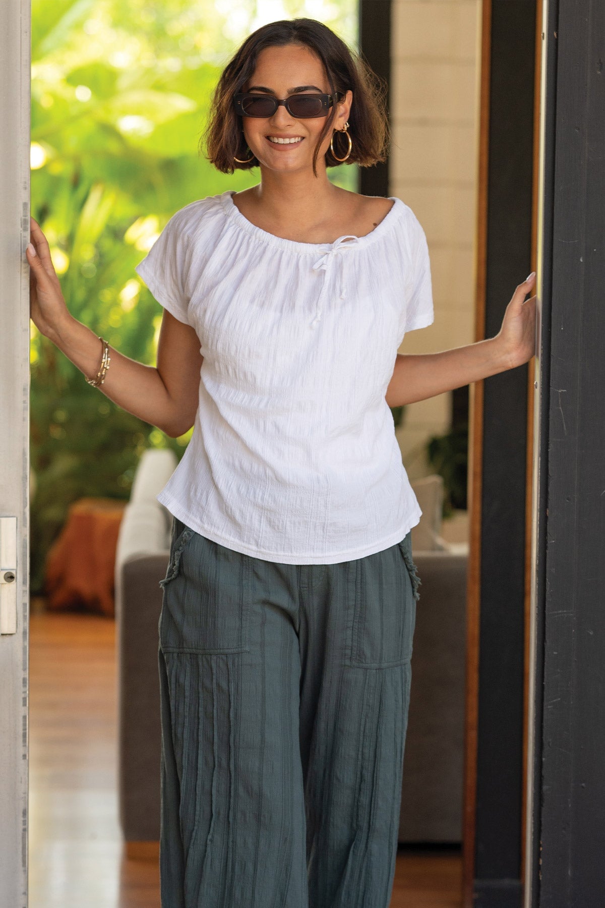 Selda Textured Gauze Cinched Top