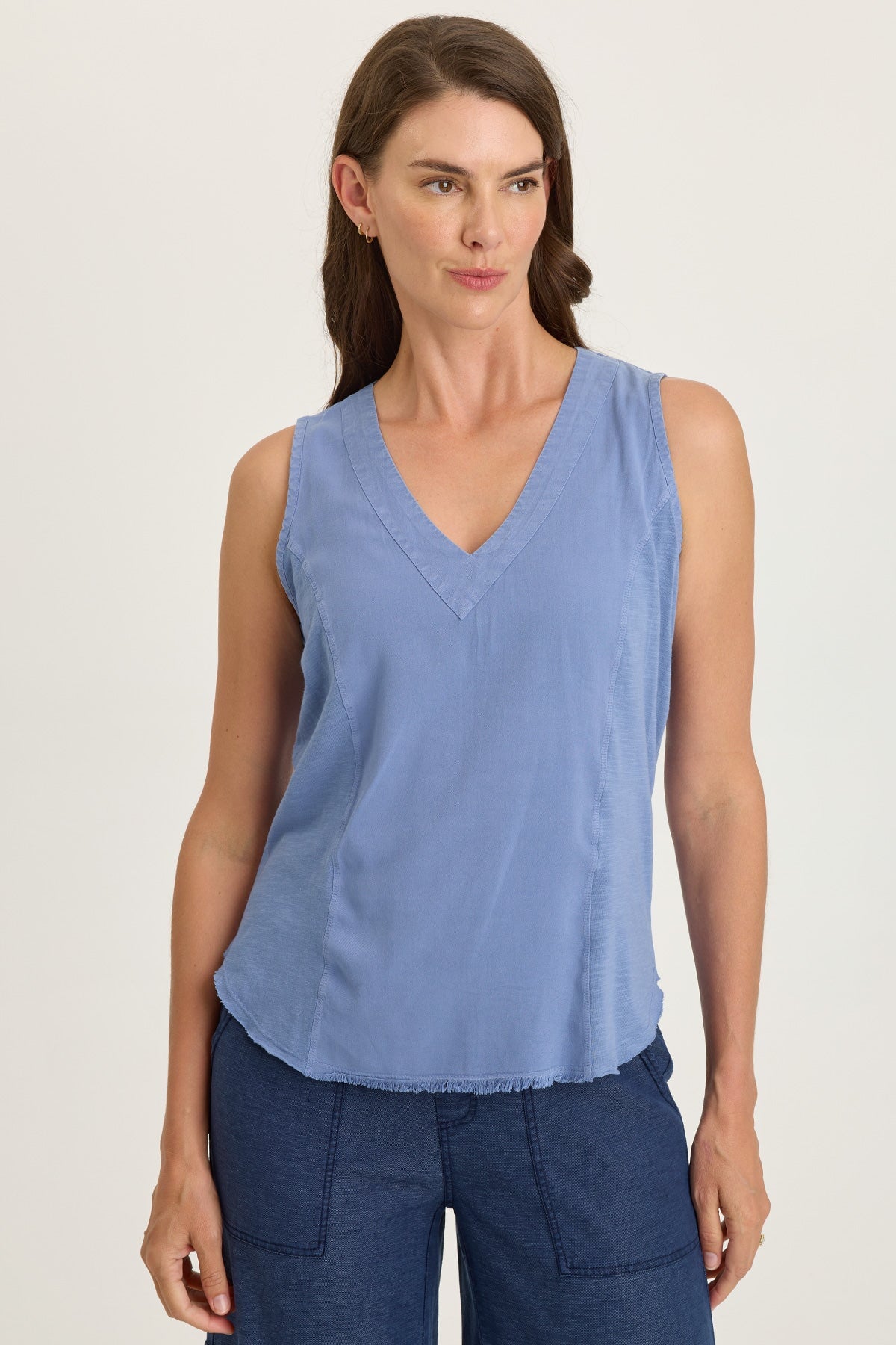 Nila Twill/Jersey V-Neck Tank