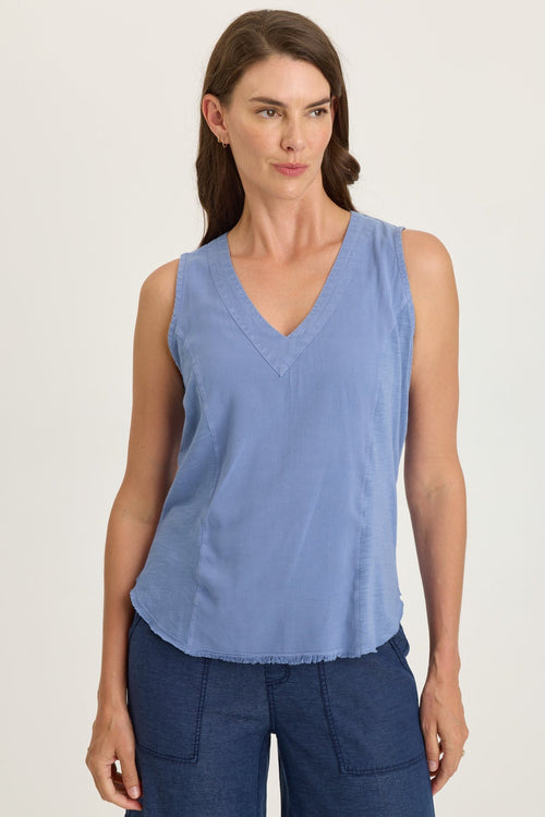 Nila Twill/Jersey V-Neck Tank