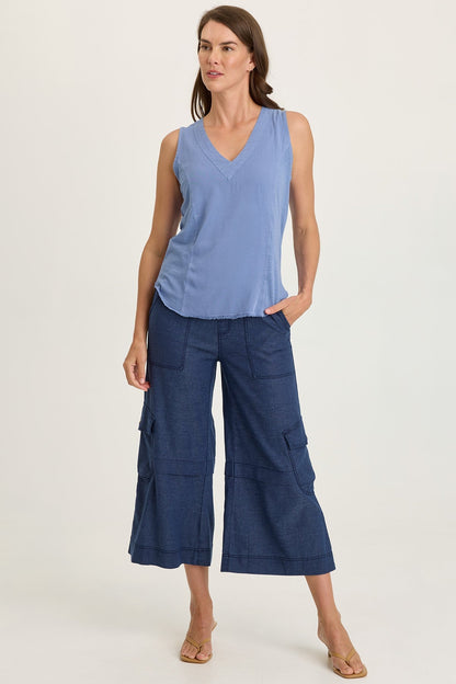 Nila Twill/Jersey V-Neck Tank