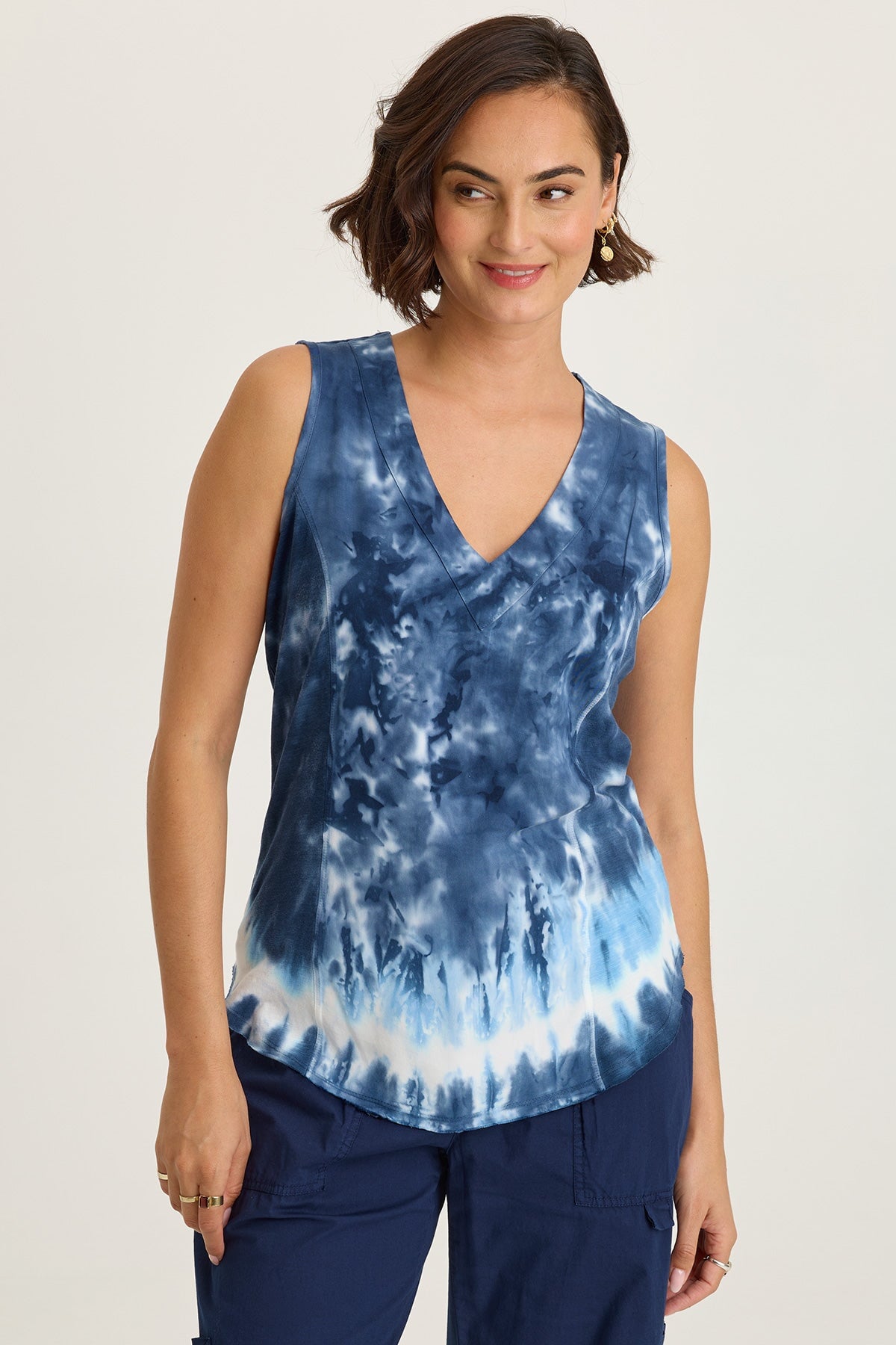 Nila Twill/Jersey V-Neck Tank