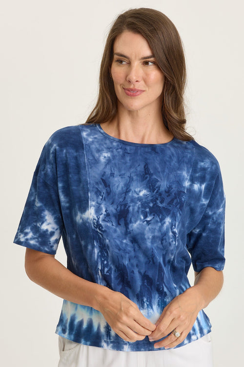 Lino Twill/Jersey Boat Neck Tee