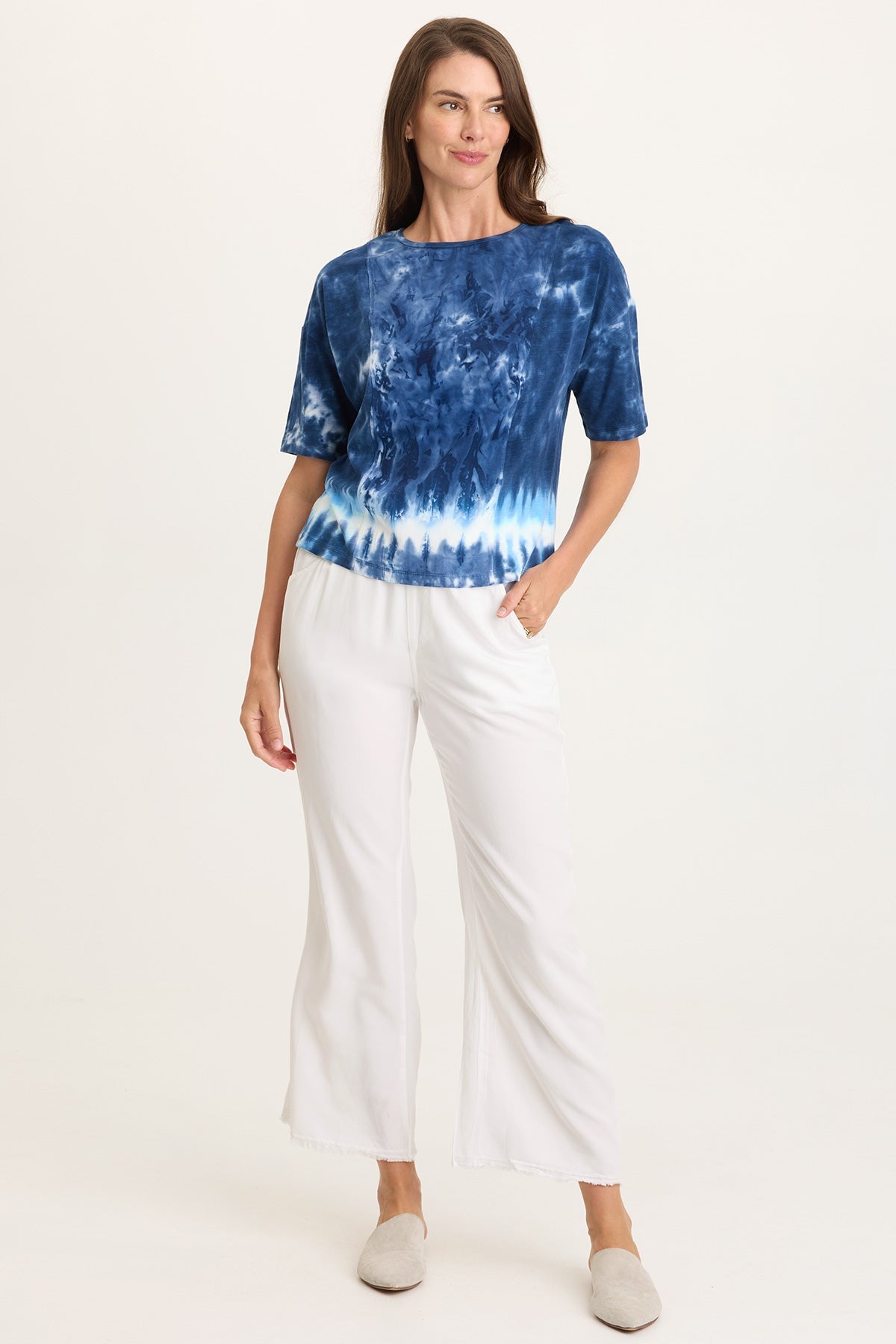 Lino Twill/Jersey Boat Neck Tee
