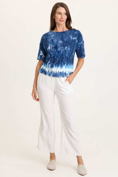 Lino Twill/Jersey Boat Neck Tee