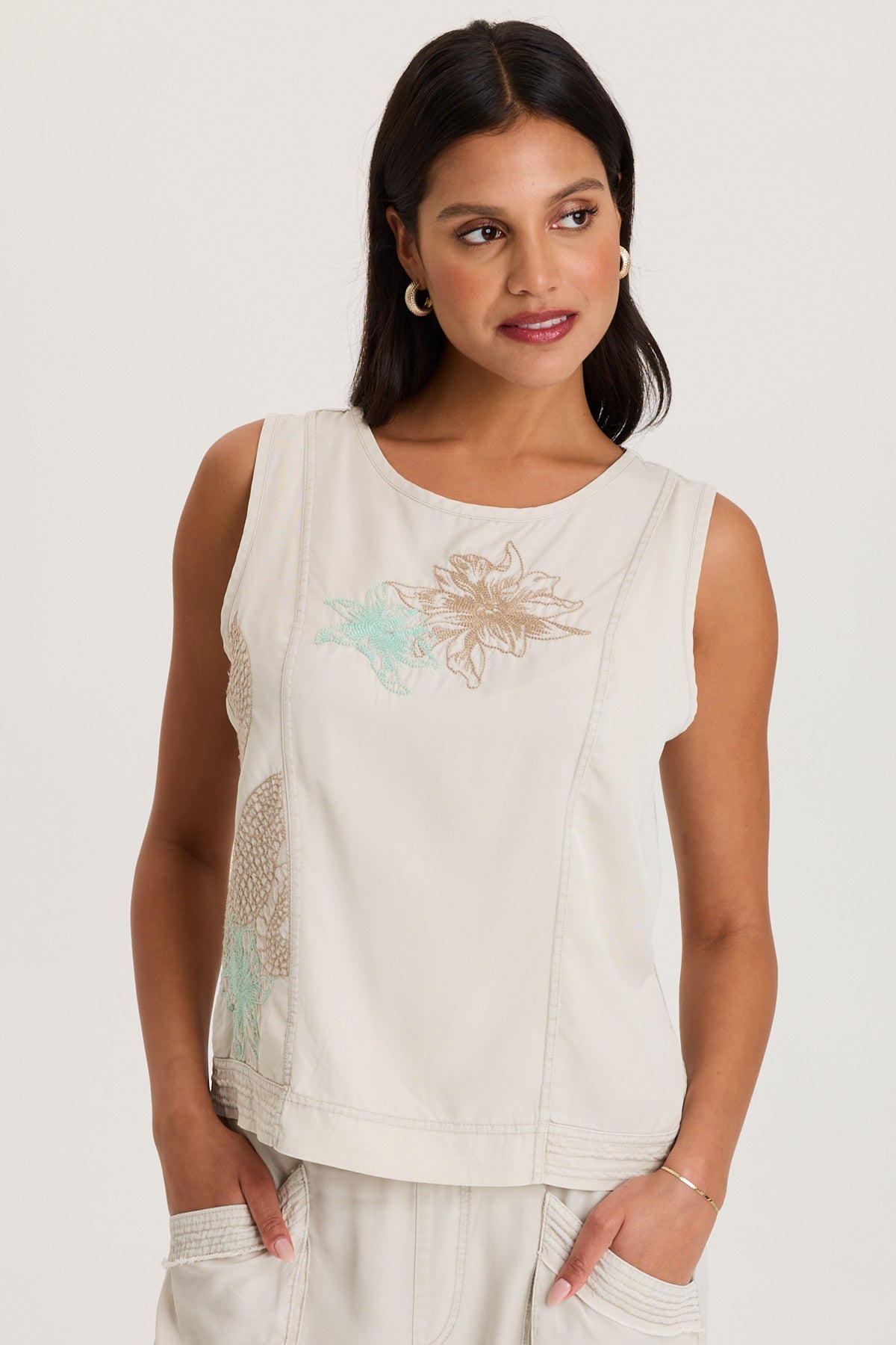 Davies Embroidered Twill/Jersey Tank