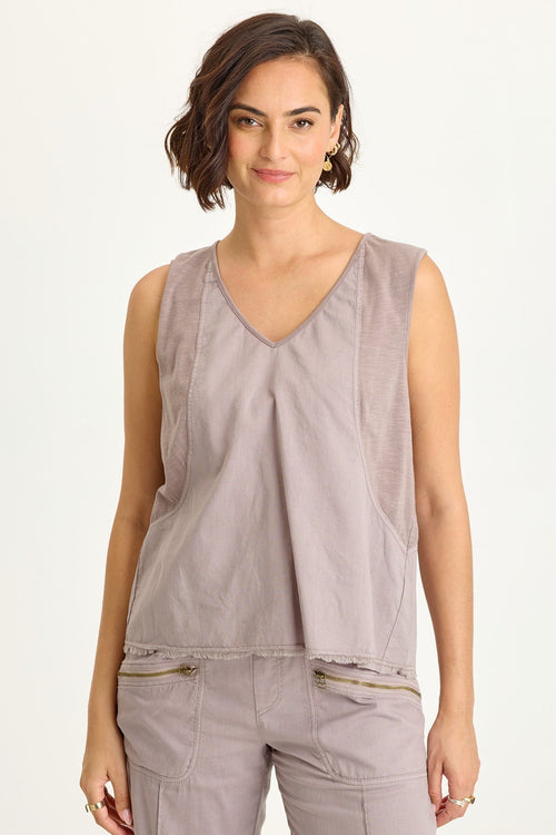 Mazie Linen/Jersey V-Neck Tank