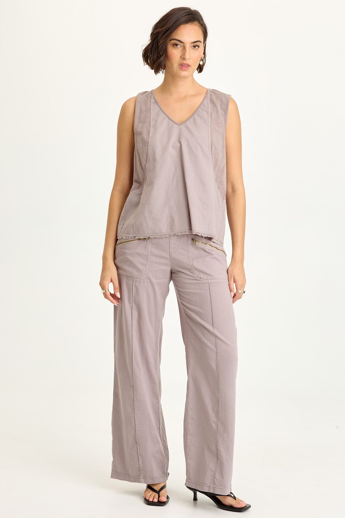 Mazie Linen/Jersey V-Neck Tank