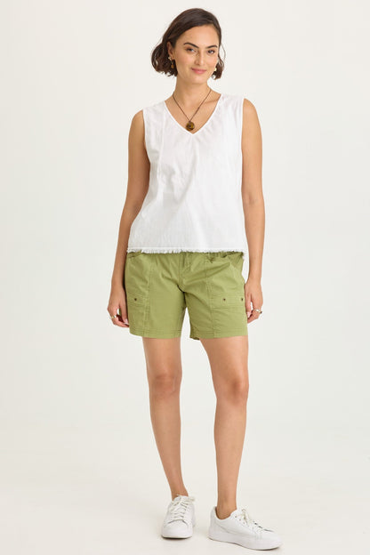 Greta Poplin Smocked-Waist Short