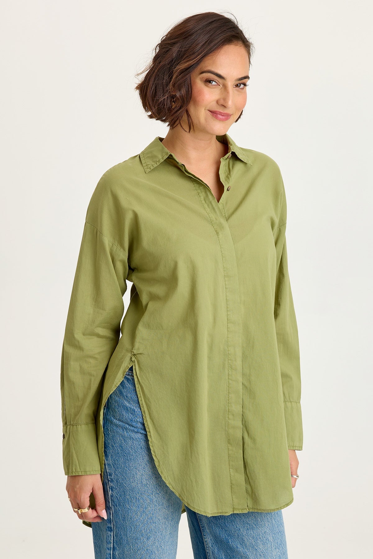 Ellard Voile High-Low Button-Up Blouse