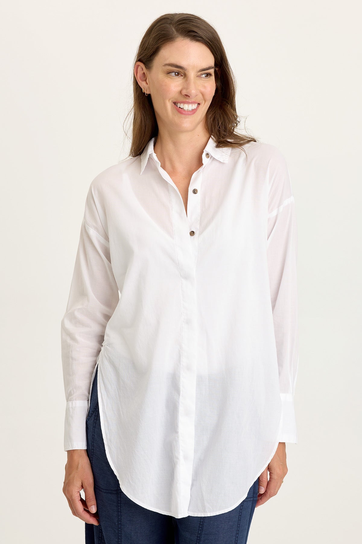 Ellard Voile High-Low Button-Up Blouse