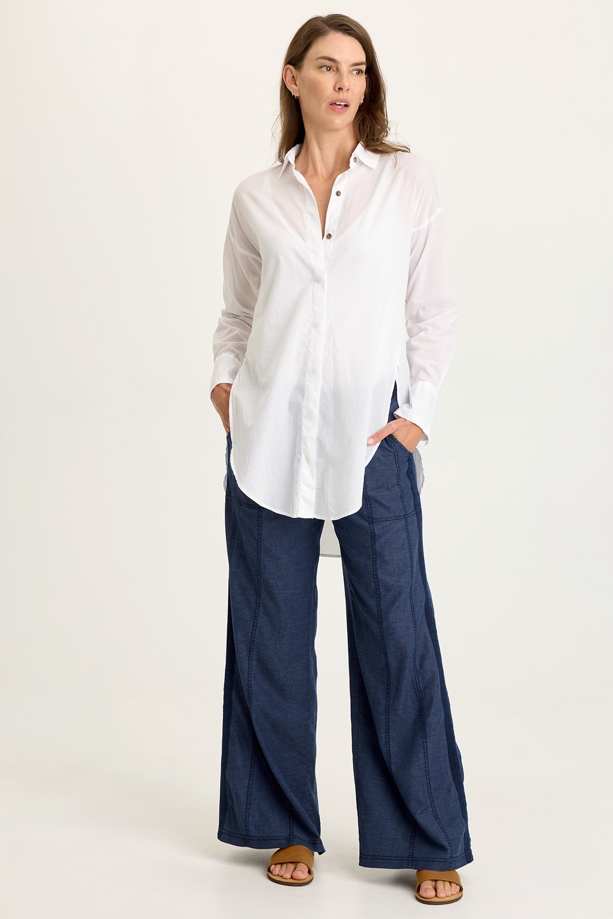 Ellard Voile High-Low Button-Up Blouse