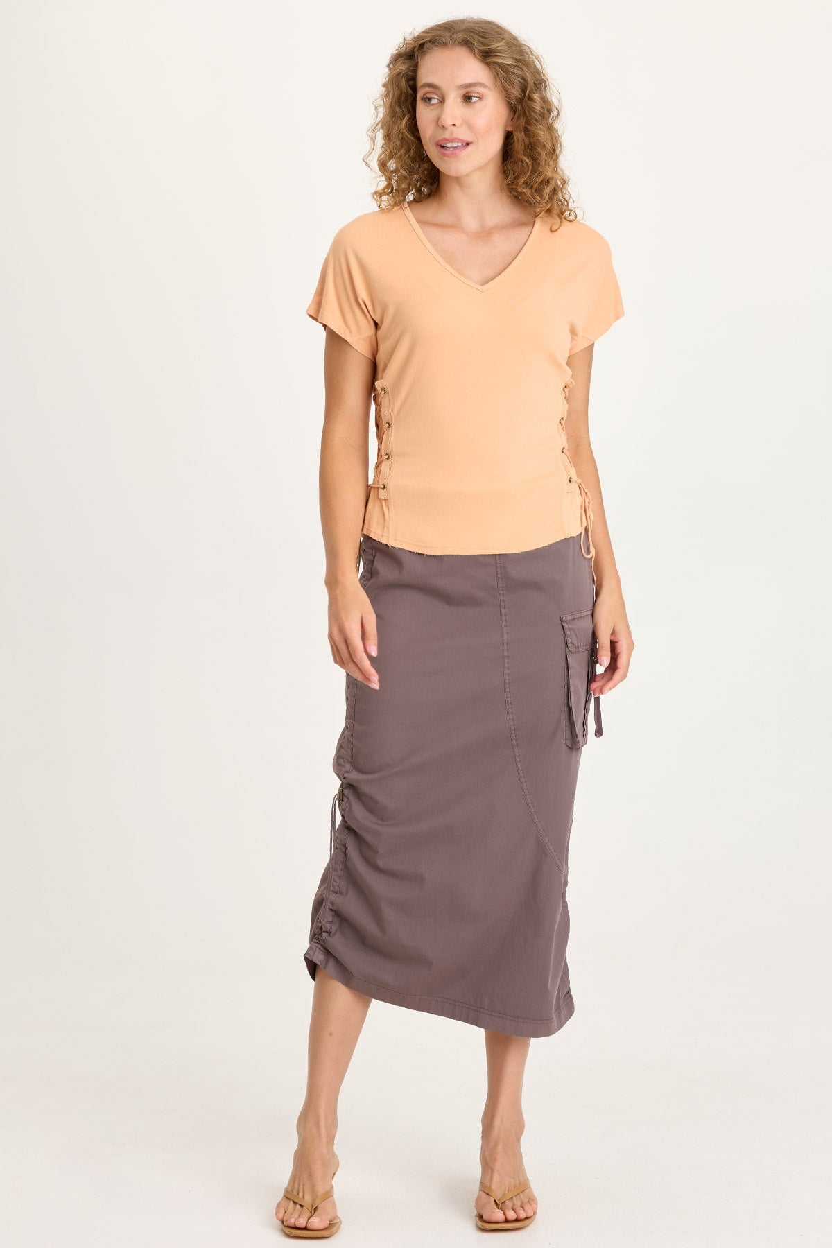 Bindi Poplin Side-Cinch Midi Skirt