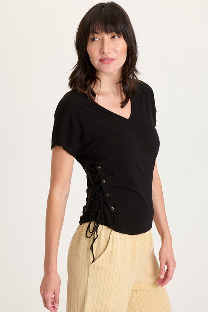 Sandro Jersey Lace-Up Top
