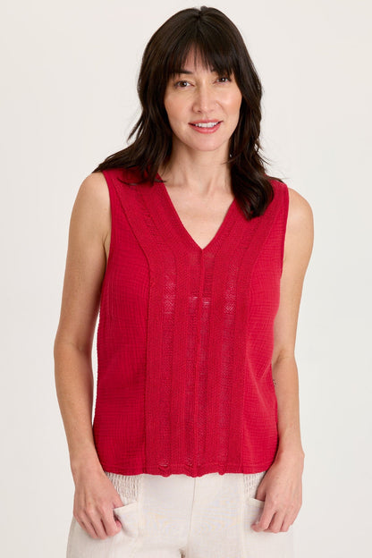 Reid Gauze/Crochet V-Neck Tank
