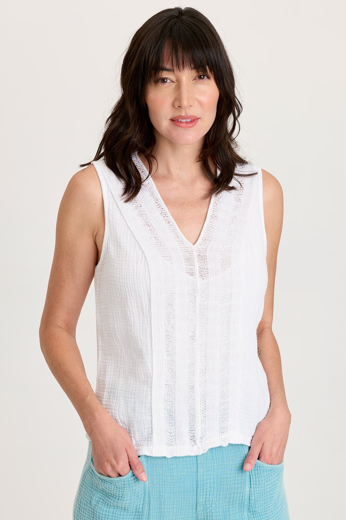 Reid Gauze/Crochet V-Neck Tank