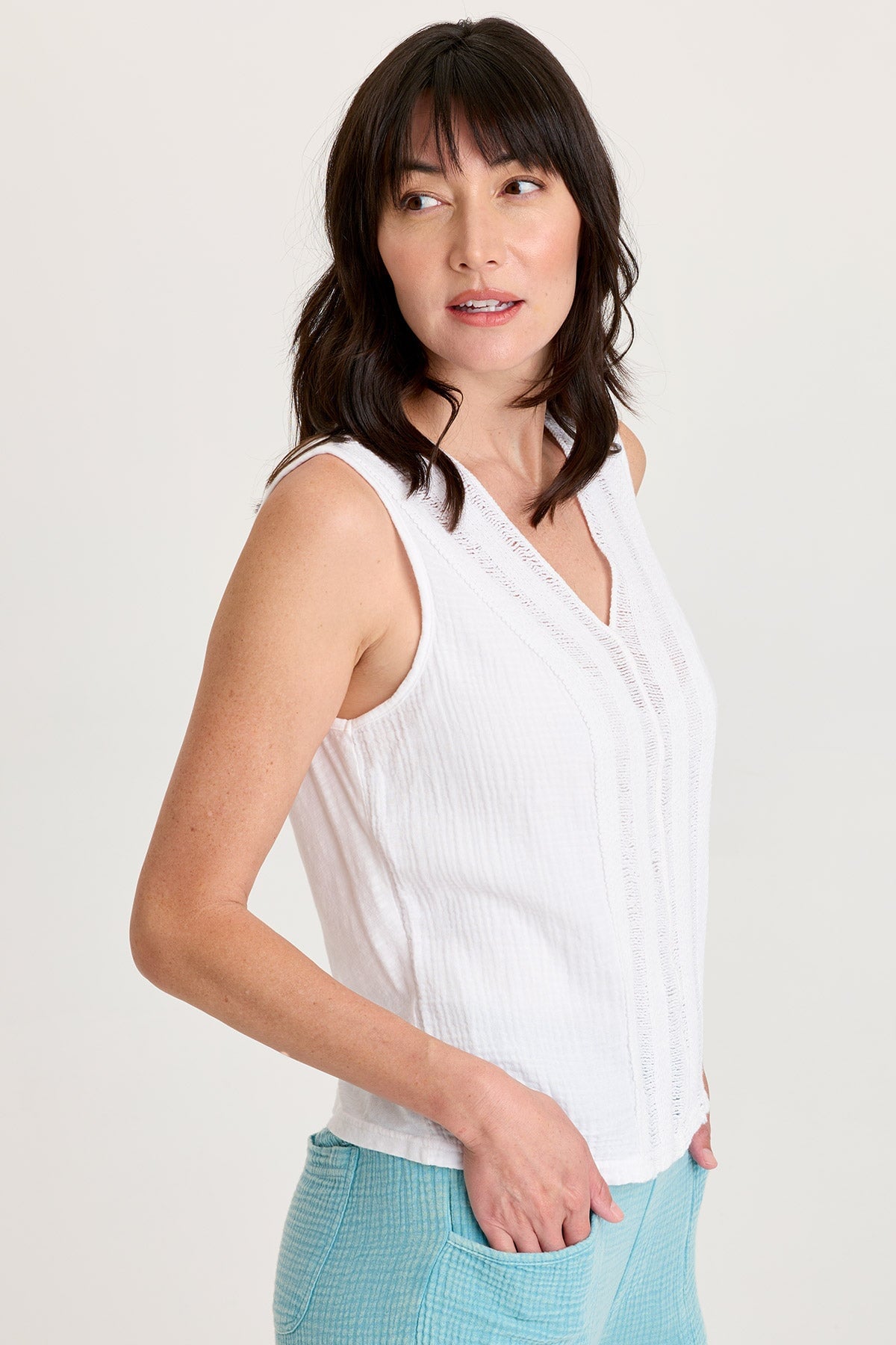 Reid Gauze/Crochet V-Neck Tank