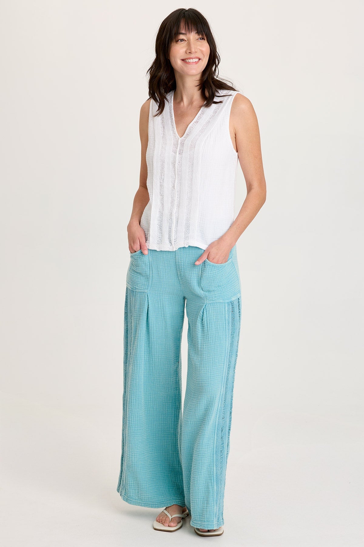 Reid Gauze/Crochet V-Neck Tank