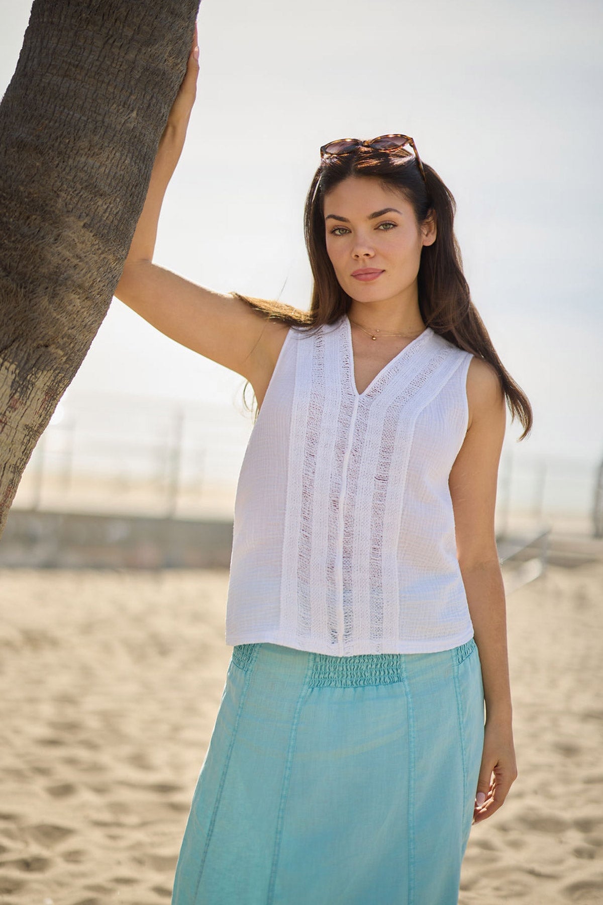 Reid Gauze/Crochet V-Neck Tank