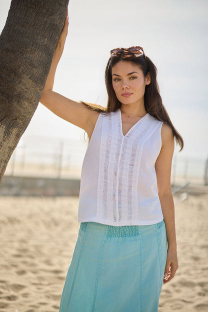 Reid Gauze/Crochet V-Neck Tank