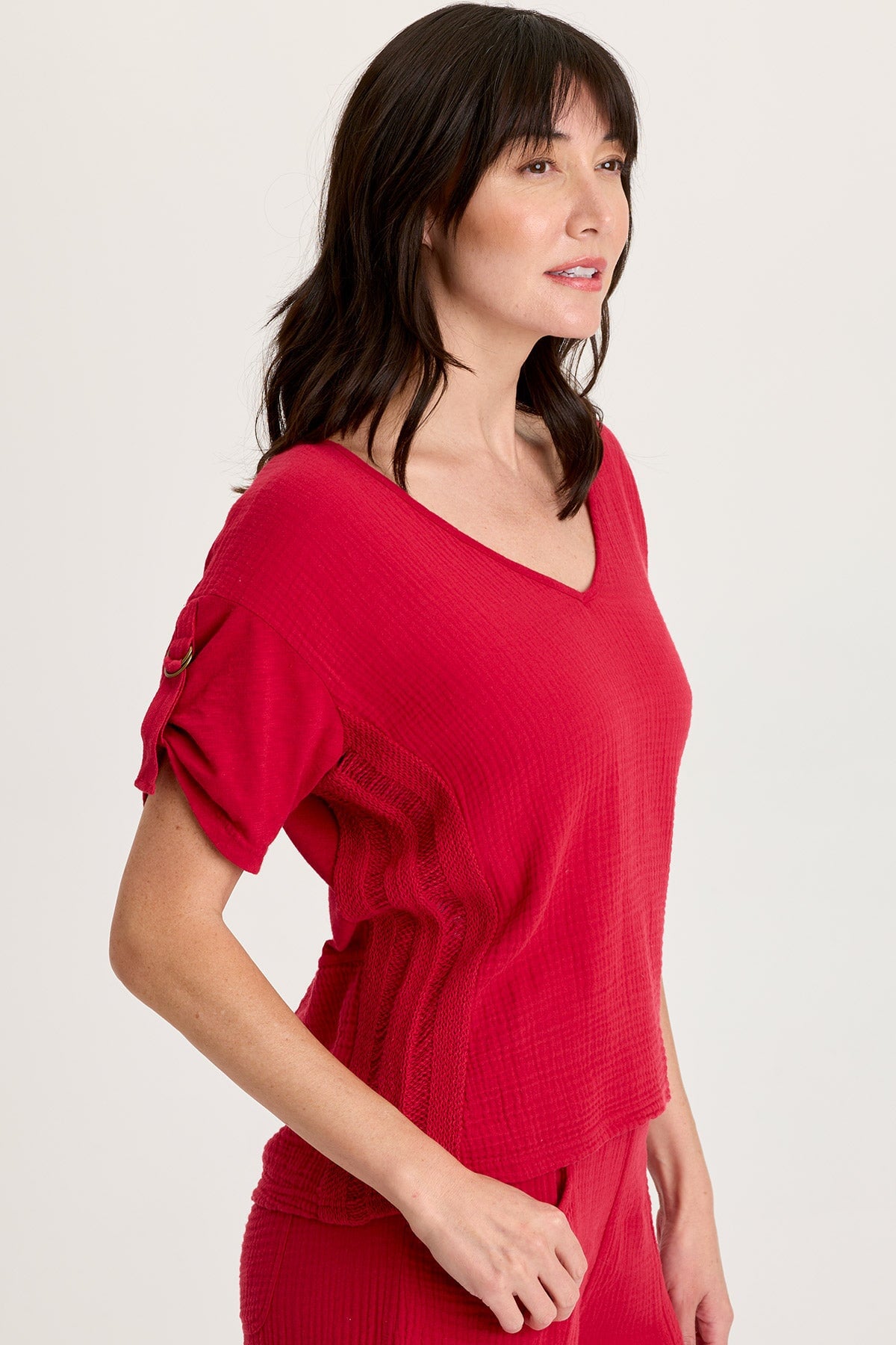 Milani Gauze Lace Trim V-Neck Top